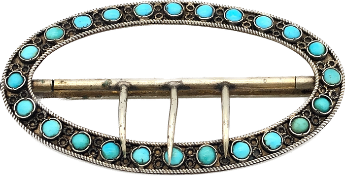 1800s Sterling on Gilt Turquoise Sash Buckle