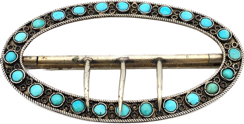 1800s Sterling on Gilt Turquoise Sash Buckle