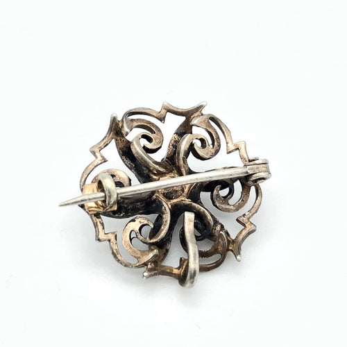 1918 Fire Opal & Sterling Mini Brooch & Medallion in One