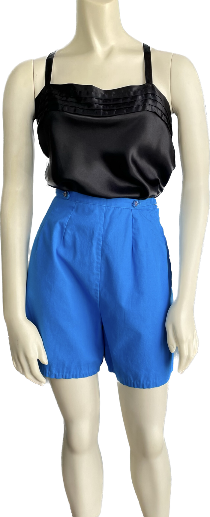 1940s Cerulean Side Zip Cotton Shorts     w27