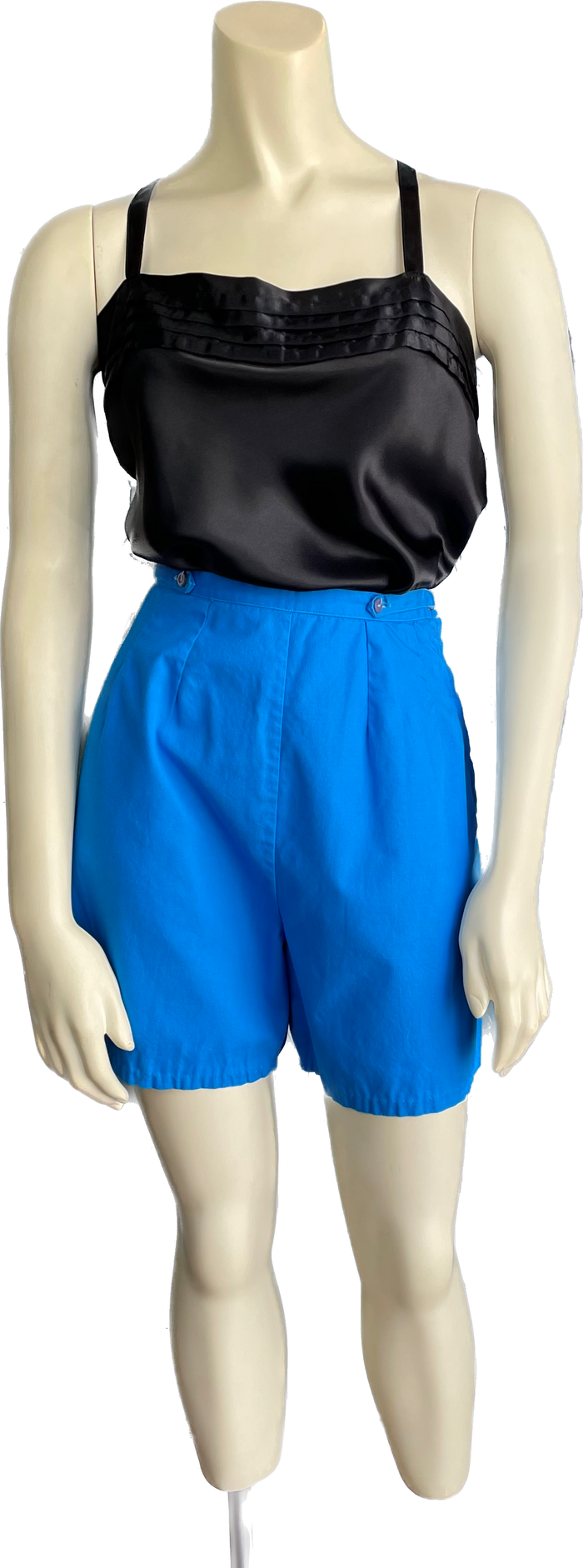 1940s Cerulean Side Zip Cotton Shorts     w27