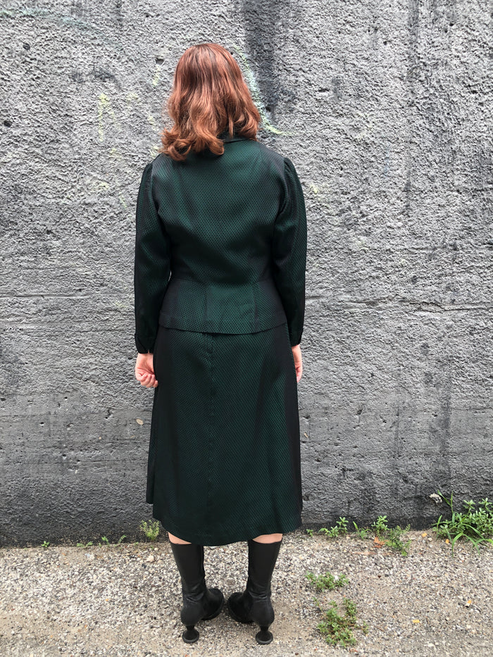 1950s Green Sheen Cocktail Skirt Set         w29 (M)