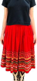 1950s Red Corduroy Design Hem Skirt        W27