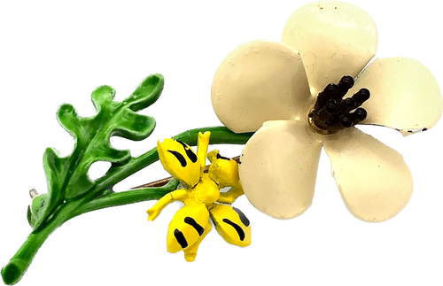 60s Enamel Flower & Bee Brooch