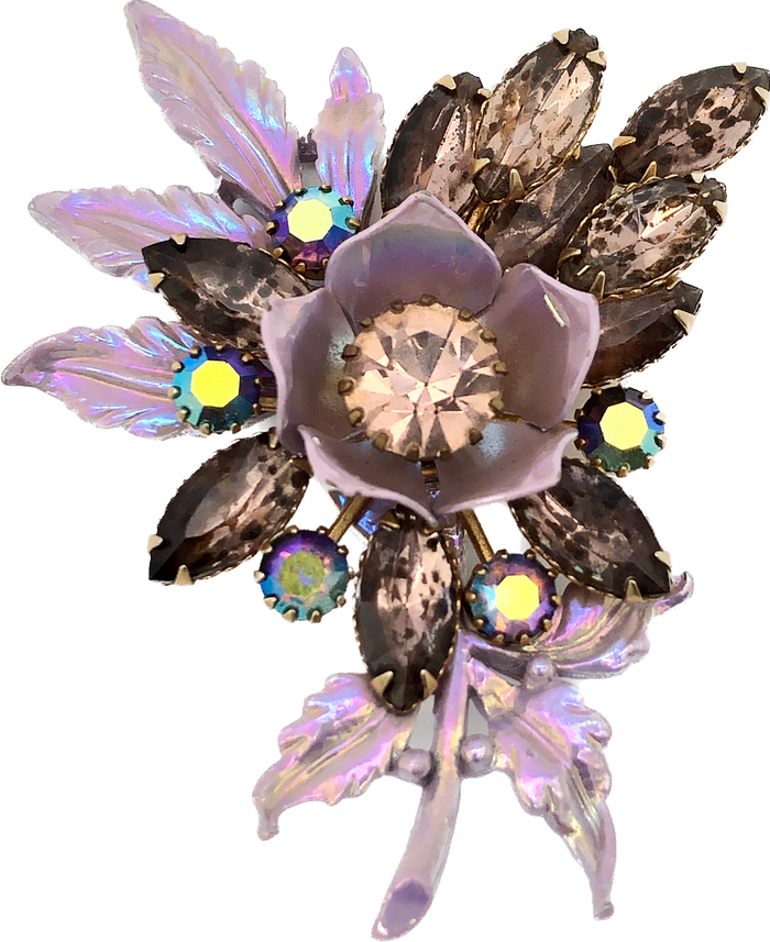 60s Purple Rhinestone & Shimmer Bouquet Brooch