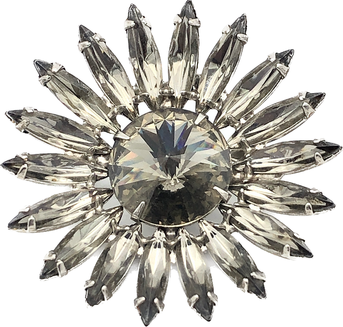 60s Smoky Rhinestone Daisy Brooch