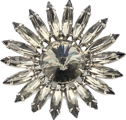 60s Smoky Rhinestone Daisy Brooch