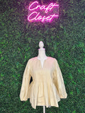 ENTRO 3/4 Balloon Sleeve Top With Pin Tuck Detail In Ecru