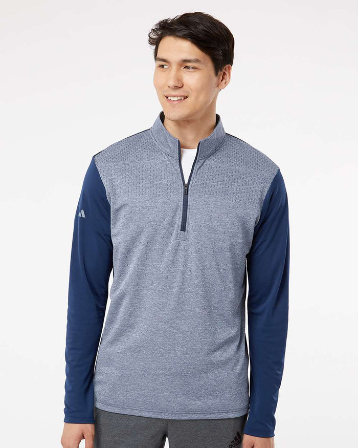 Adidas Men's Ultimate365 Heather Block Print Quarter-Zip Pullover A522