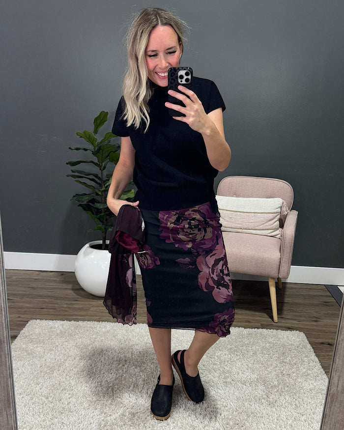 Adley Floral Mesh Skirt - Black & Mauve Sew In Love
