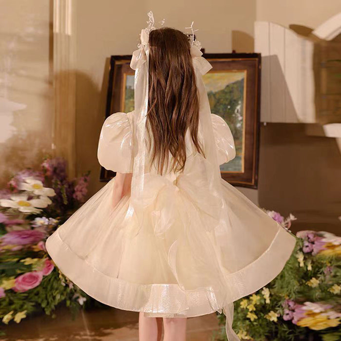 Adorable Applique Pearl Tulle Flower Girl Dress Champagne J504