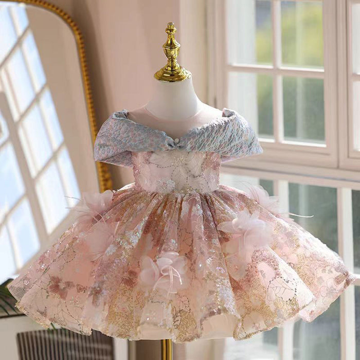 Adorable Sequined Flowers Girl Dress Cap Sleeve J539