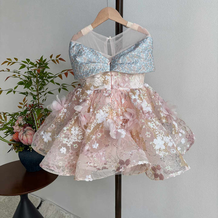 Adorable Sequined Flowers Girl Dress Cap Sleeve J539