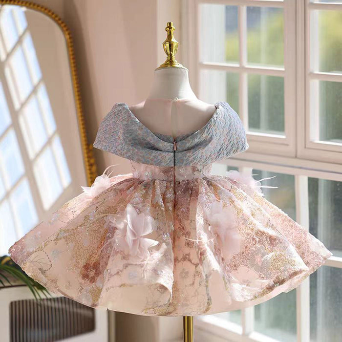 Adorable Sequined Flowers Girl Dress Cap Sleeve J539