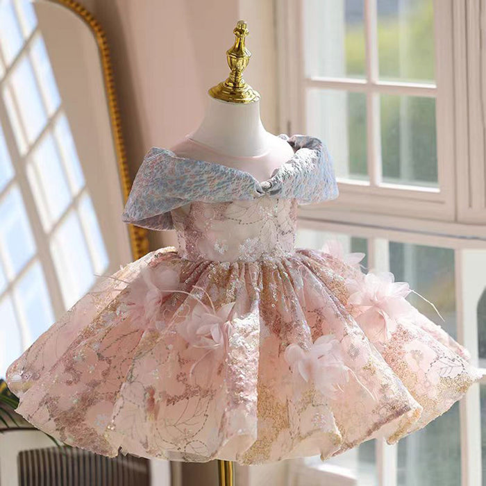 Adorable Sequined Flowers Girl Dress Cap Sleeve J539