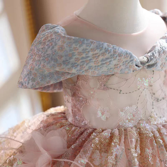 Adorable Sequined Flowers Girl Dress Cap Sleeve J539