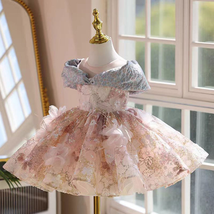 Adorable Sequined Flowers Girl Dress Cap Sleeve J539