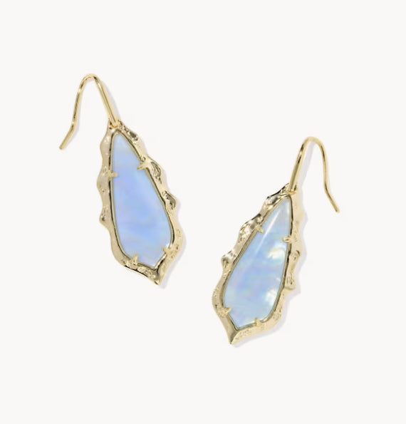 Adriana Scallop Frame Drop Earrings Sky Blue Iridescent Abalone Gold