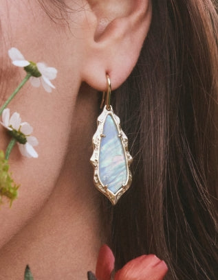 Adriana Scallop Frame Drop Earrings Sky Blue Iridescent Abalone Gold