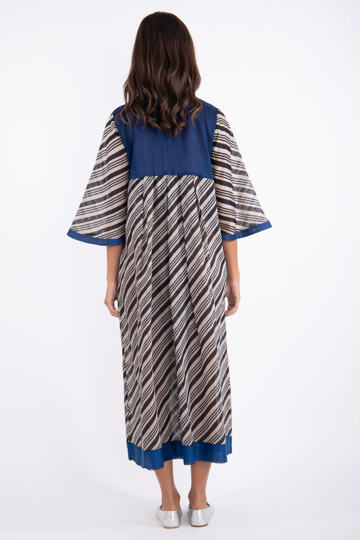 Aida Silk Striped Blue and Black Dress