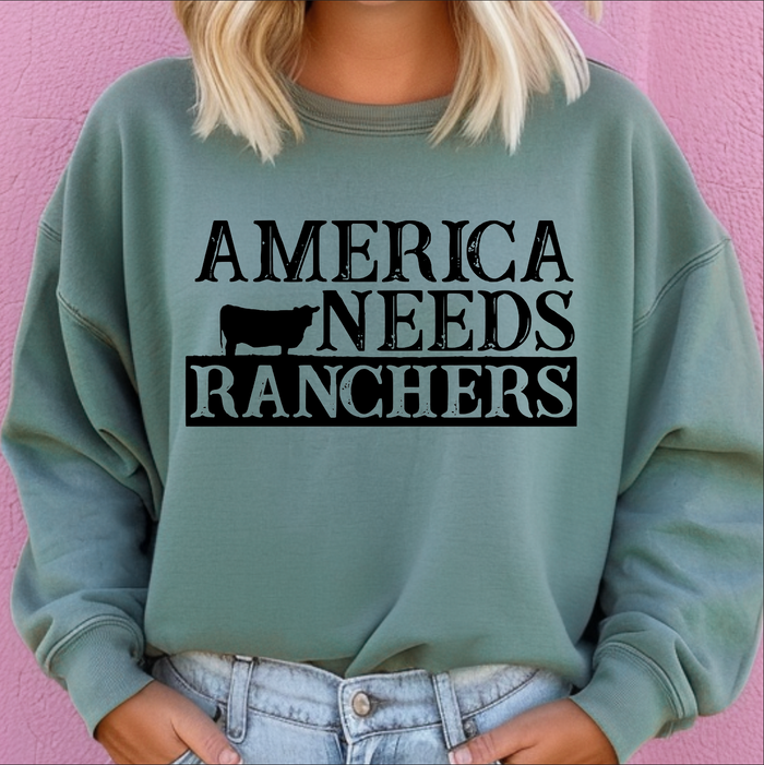 America Needs Ranchers Black Ink - Crewneck