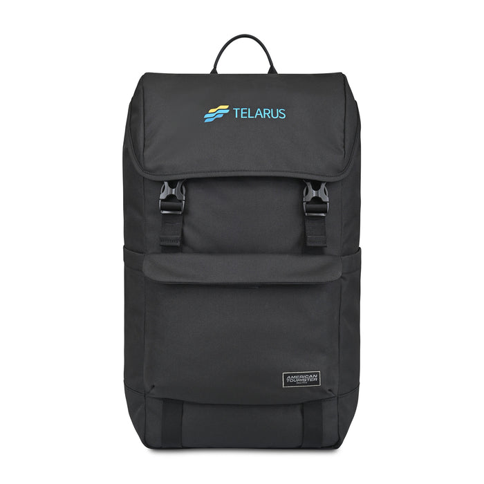 American Tourister® Embark Recycled rPET Laptop Backpack - Black | Custom Branded | Lemon Print
