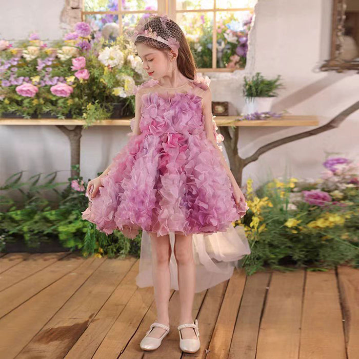 Applique Flower-adorned Baby Girl Dress Tulle Sleeveless J452