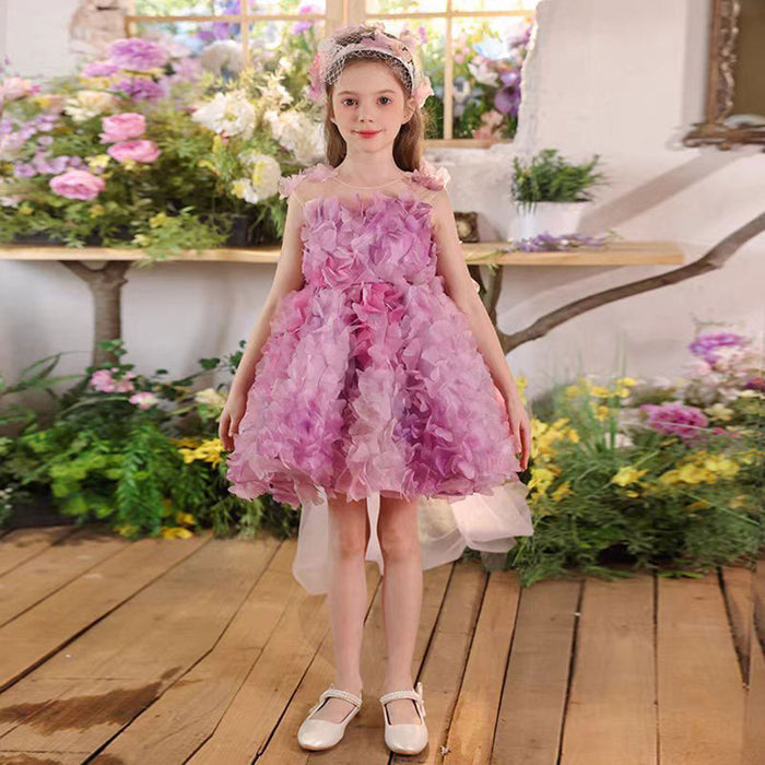 Applique Flower-adorned Baby Girl Dress Tulle Sleeveless J452