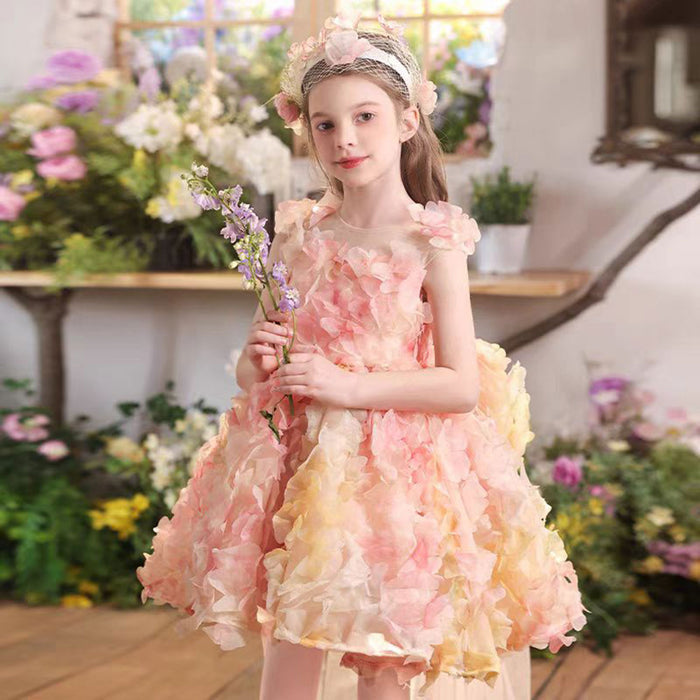 Applique Flower-adorned Baby Girl Dress Tulle Sleeveless J452