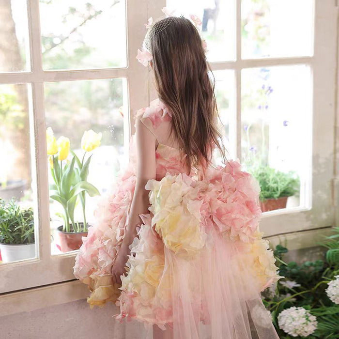 Applique Flower-adorned Baby Girl Dress Tulle Sleeveless J452