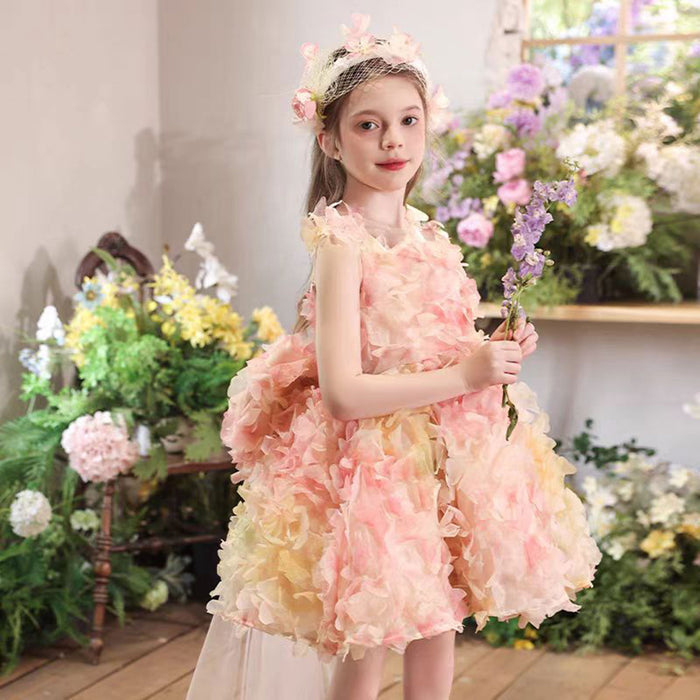 Applique Flower-adorned Baby Girl Dress Tulle Sleeveless J452