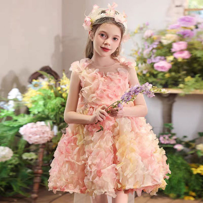 Applique Flower-adorned Baby Girl Dress Tulle Sleeveless J452