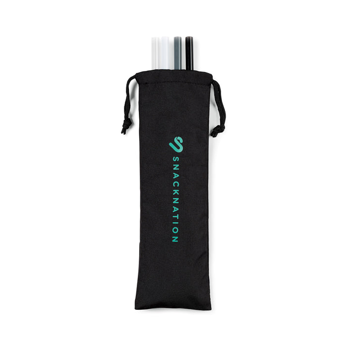 Aviana™ Juniper Reusable Tritan Straw Set - Black | Custom Branded | Lemon Print