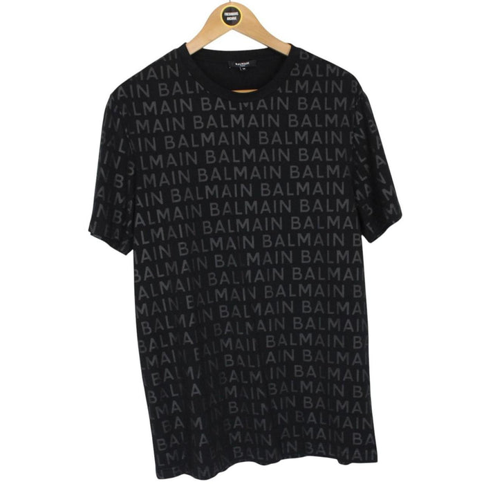 Balmain Paris Black Logo Print Short Sleeve Cotton T-Shirt