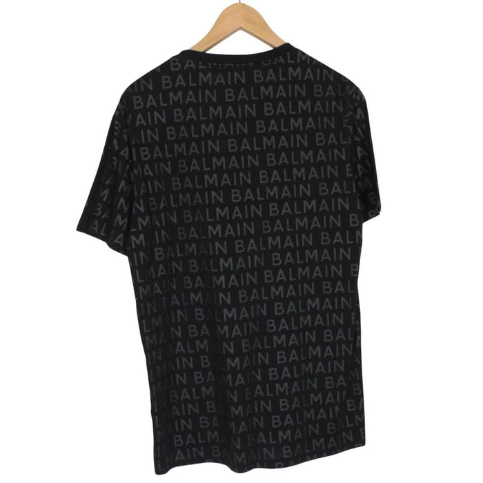 Balmain Paris Black Logo Print Short Sleeve Cotton T-Shirt
