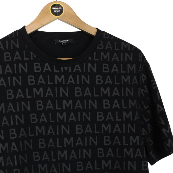 Balmain Paris Black Logo Print Short Sleeve Cotton T-Shirt