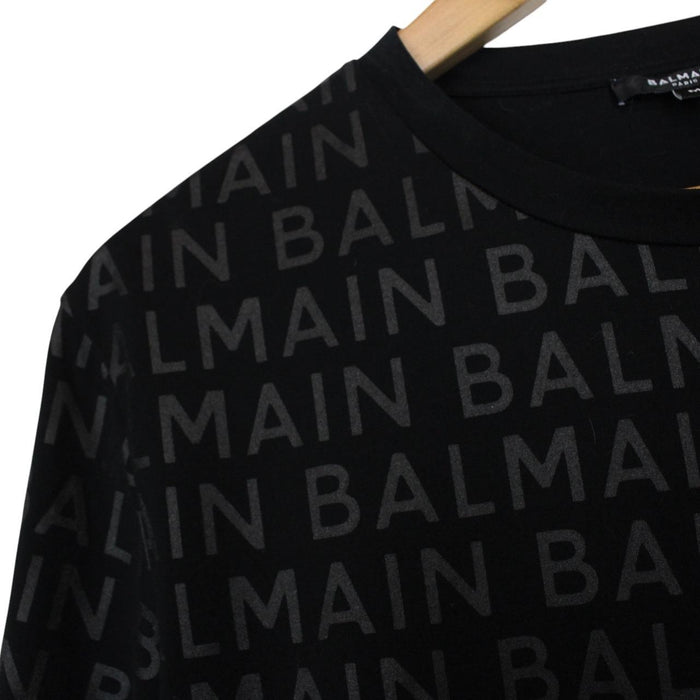 Balmain Paris Black Logo Print Short Sleeve Cotton T-Shirt
