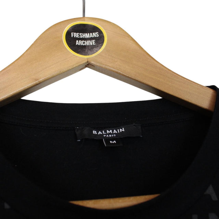 Balmain Paris Black Logo Print Short Sleeve Cotton T-Shirt