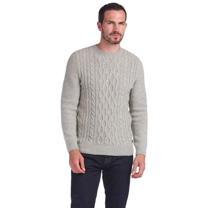 Barbour - Chunky Cable Knit Crew Neck Jumper in Fog - Nigel Clare