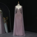 Beaded Nude Dubai Dress with Cape Sleeves Pink Arabic Gown SS194