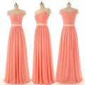Beautiful Beading Cap Sleeve Sweet Heart Chiffon Inexpensive Long Bridesmaid Dresses, Simple Cheap Prom Dress, WG14