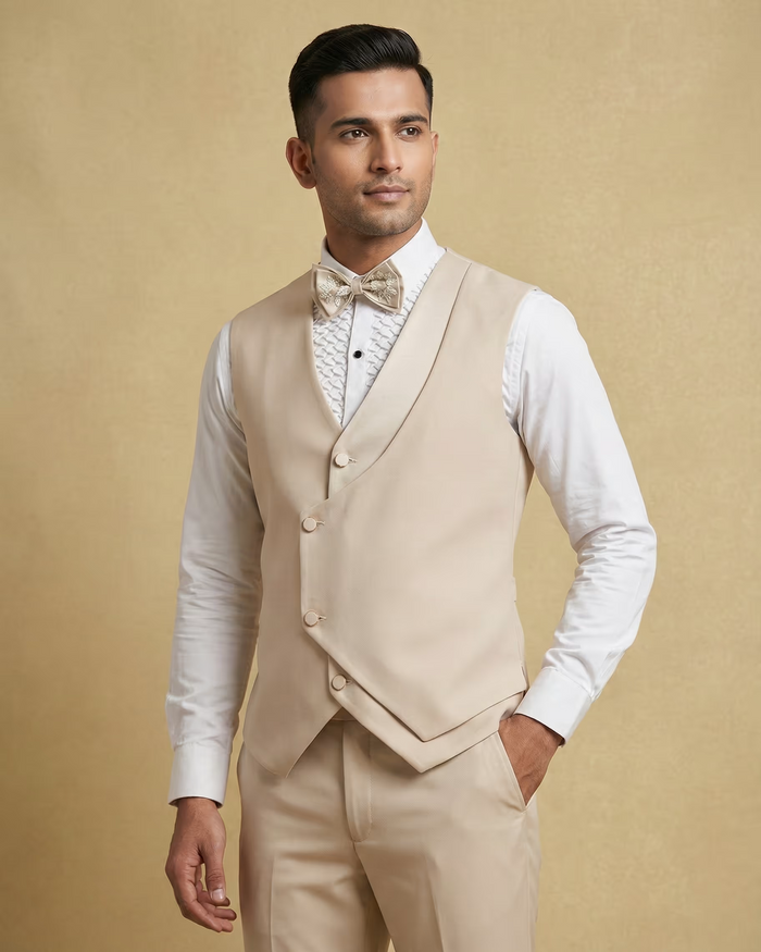 Beige Embroidery Work 5pc Wedding Suit