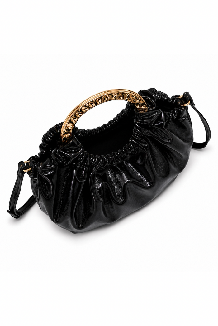 Betty - Circle Ruched Detail Gold Boat Style Clutch Purse