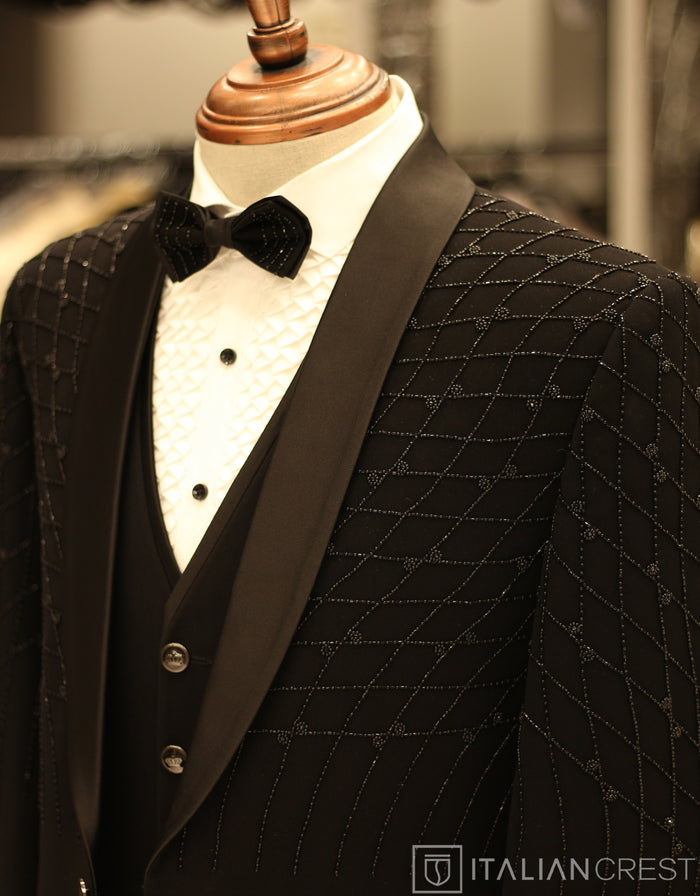 Black Embroidery Work 5pc Wedding Suit