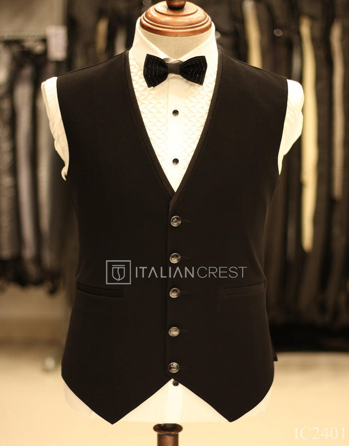 Black Embroidery Work 5pc Wedding Suit