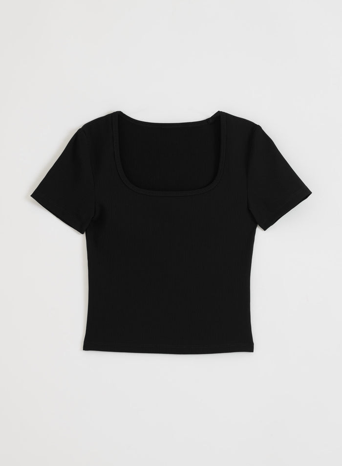Black Ribbed Performance Short Sleeve
