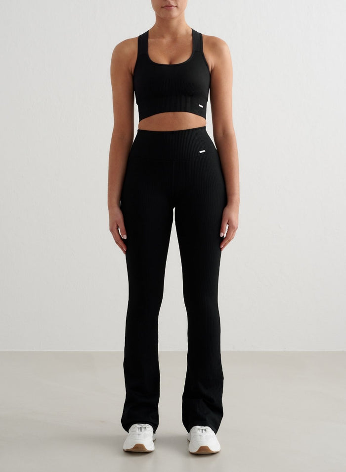 Black Ribbed Seamless Flare Tall Tights