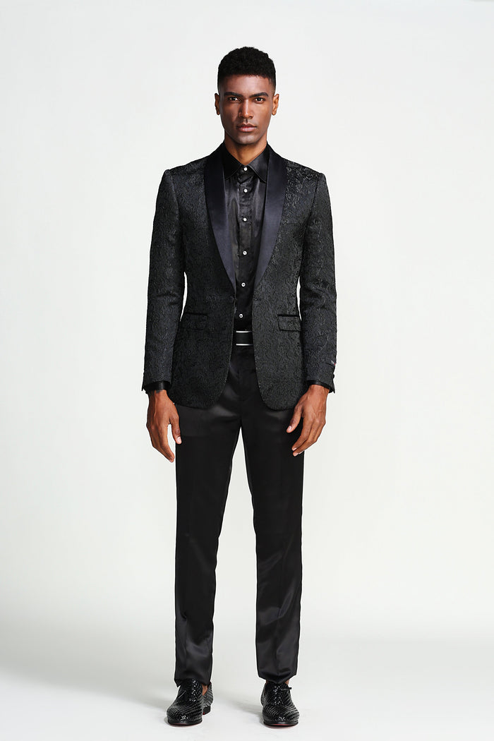Black / Slim Fit / Paisley Shawl Collar Sports Coat Blazer - Giorgio's Menswear