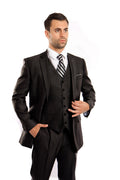Black Solid Shiny Sharkskin 3-PC Regular Modern Fit Suits For Men - Giorgio's Menswear