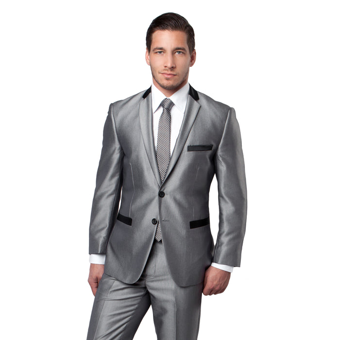 Black Tone on Tone Shiny 2-PC Slim Fit Suits For Men - Giorgio's Menswear